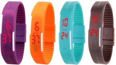 NS18 Silicone Led Magnet Band Combo of 4 Purple, Orange, Sky Blue And Brown Digital Watch  - For Boys & Girls   Watches  (NS18)