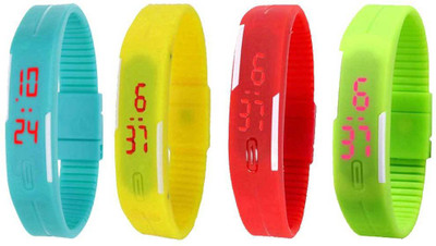 

NS18 Silicone Led Magnet Band Combo of 4 Sky Blue, Yellow, Red And Green Watch - For Boys & Girls