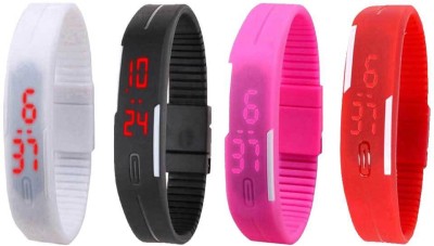 NS18 Silicone Led Magnet Band Watch Combo of 4 White, Black, Pink And Red Digital Watch  - For Couple   Watches  (NS18)