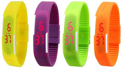 NS18 Silicone Led Magnet Band Combo of 4 Yellow, Purple, Green And Orange Digital Watch  - For Boys & Girls   Watches  (NS18)