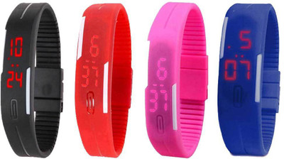 

Kissu Led Magnet Band Combo of 4 Black, Red, Pink And Blue Watch - For Men & Women