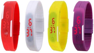 NS18 Silicone Led Magnet Band Watch Combo of 4 Red, White, Yellow And Purple Digital Watch  - For Couple   Watches  (NS18)