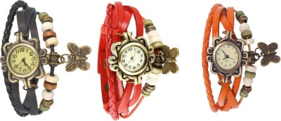 NS18 Vintage Butterfly Rakhi Watch Combo of 3 Black, Red And Orange Analog Watch  - For Women   Watches  (NS18)