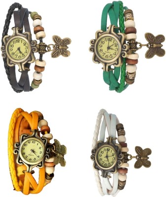 NS18 Vintage Butterfly Rakhi Combo of 4 Black, Yellow, Green And White Analog Watch  - For Women   Watches  (NS18)