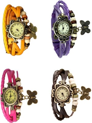 NS18 Vintage Butterfly Rakhi Combo of 4 Yellow, Pink, Purple And Brown Analog Watch  - For Women   Watches  (NS18)