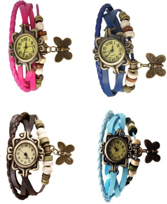 NS18 Vintage Butterfly Rakhi Combo of 4 Pink, Brown, Blue And Sky Blue Analog Watch  - For Women   Watches  (NS18)