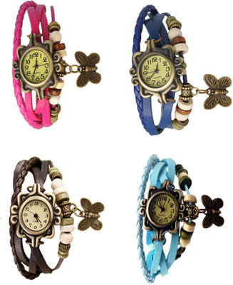 NS18 Vintage Butterfly Rakhi Combo of 4 Pink, Brown, Blue And Sky Blue Analog Watch  - For Women   Watches  (NS18)