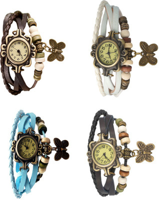 

Kissu Vintage Rakhi Combo of 4 Brown, Sky Blue, White And Black Watch - For Women