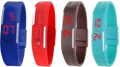 NS18 Silicone Led Magnet Band Watch Combo of 4 Blue, Red, Brown And Sky Blue Digital Watch  - For Couple   Watches  (NS18)