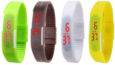 

NS18 Silicone Led Magnet Band Combo of 4 Green, Brown, White And Yellow Watch - For Boys & Girls