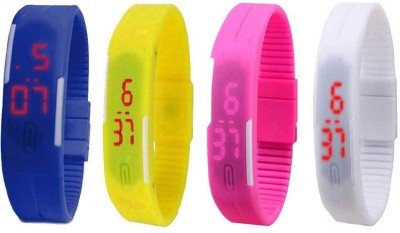 NS18 Silicone Led Magnet Band Combo of 4 Blue, Yellow, Pink And White Digital Watch  - For Boys & Girls   Watches  (NS18)