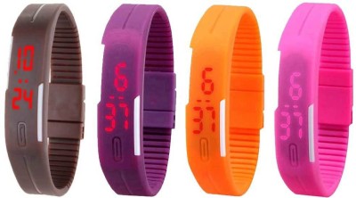 NS18 Silicone Led Magnet Band Combo of 4 Brown, Purple, Orange And Pink Digital Watch  - For Boys & Girls   Watches  (NS18)