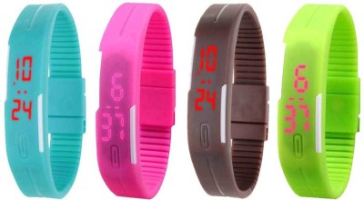 NS18 Silicone Led Magnet Band Combo of 4 Sky Blue, Pink, Brown And Green Digital Watch  - For Boys & Girls   Watches  (NS18)