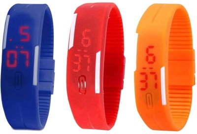 NS18 Silicone Led Magnet Band Combo of 3 Blue, Red And Orange Digital Watch  - For Boys & Girls   Watches  (NS18)