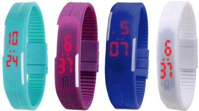 NS18 Silicone Led Magnet Band Combo of 4 Sky Blue, Purple, Blue And White Digital Watch  - For Boys & Girls   Watches  (NS18)