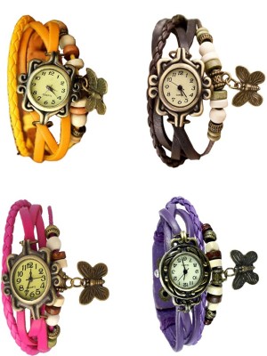 NS18 Vintage Butterfly Rakhi Combo of 4 Yellow, Pink, Brown And Purple Analog Watch  - For Women   Watches  (NS18)