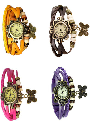 

Kissu Vintage Rakhi Combo of 4 Yellow, Pink, Brown And Purple Watch - For Women
