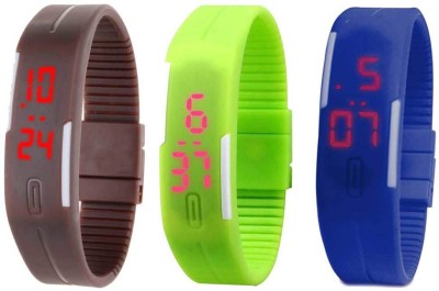 NS18 Silicone Led Magnet Band Combo of 3 Brown, Green And Blue Digital Watch  - For Boys & Girls   Watches  (NS18)