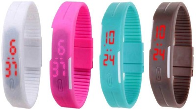 NS18 Silicone Led Magnet Band Combo of 4 White, Pink, Sky Blue And Brown Digital Watch  - For Boys & Girls   Watches  (NS18)