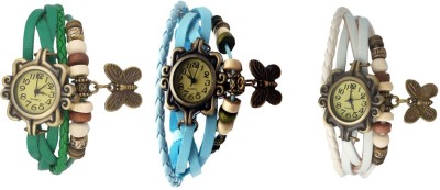 NS18 Vintage Butterfly Rakhi Combo of 3 Green, Sky Blue And White Analog Watch  - For Women   Watches  (NS18)