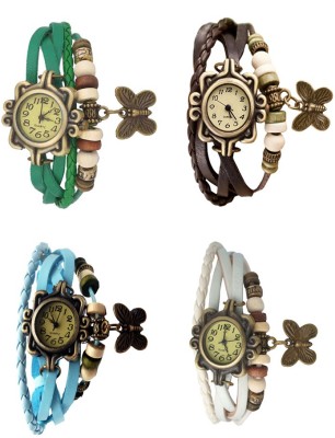 NS18 Vintage Butterfly Rakhi Combo of 4 Green, Sky Blue, Brown And White Analog Watch  - For Women   Watches  (NS18)
