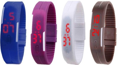 NS18 Silicone Led Magnet Band Combo of 4 Blue, Purple, White And Brown Digital Watch  - For Boys & Girls   Watches  (NS18)