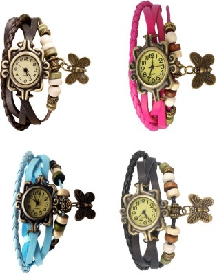 NS18 Vintage Butterfly Rakhi Combo of 4 Brown, Sky Blue, Pink And Black Analog Watch  - For Women   Watches  (NS18)