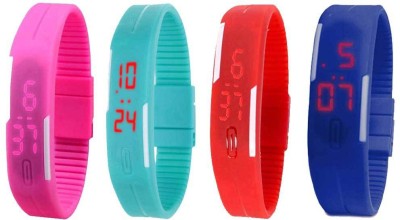 NS18 Silicone Led Magnet Band Combo of 4 Pink, Sky Blue, Red And Blue Digital Watch  - For Boys & Girls   Watches  (NS18)