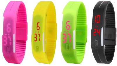 NS18 Silicone Led Magnet Band Combo of 4 Pink, Yellow, Green And Black Digital Watch  - For Boys & Girls   Watches  (NS18)