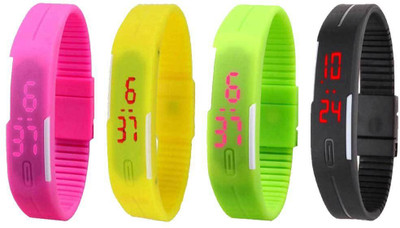 View NS18 Silicone Led Magnet Band Combo of 4 Pink, Yellow, Green And Black Digital Watch  - For Boys & Girls Wrist Watches Price Online(NS18)