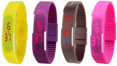 NS18 Silicone Led Magnet Band Combo of 4 Yellow, Purple, Brown And Pink Digital Watch  - For Boys & Girls   Watches  (NS18)