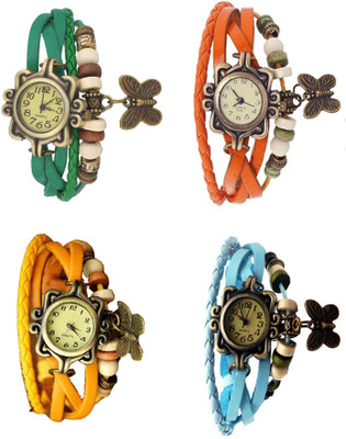 

Kissu Vintage Rakhi Combo of 4 Green, Yellow, Orange And Sky Blue Watch - For Women