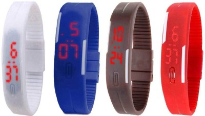 NS18 Silicone Led Magnet Band Watch Combo of 4 White, Blue, Brown And Red Digital Watch  - For Couple   Watches  (NS18)