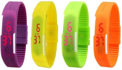 NS18 Silicone Led Magnet Band Combo of 4 Purple, Yellow, Green And Orange Digital Watch  - For Boys & Girls   Watches  (NS18)