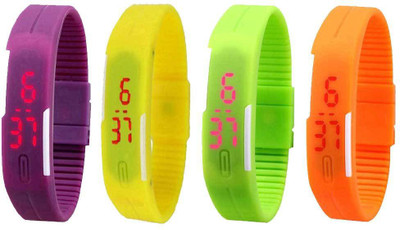 

NS18 Silicone Led Magnet Band Combo of 4 Purple, Yellow, Green And Orange Watch - For Boys & Girls