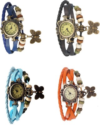 NS18 Vintage Butterfly Rakhi Combo of 4 Blue, Sky Blue, Black And Orange Analog Watch  - For Women   Watches  (NS18)