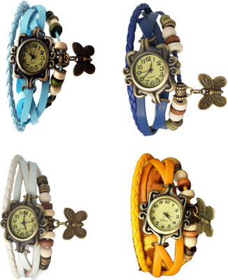 

Kissu Vintage Rakhi Combo of 4 Sky Blue, White, Blue And Yellow Watch - For Women
