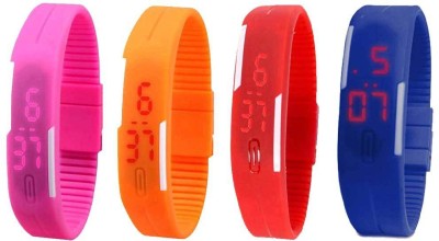 NS18 Silicone Led Magnet Band Combo of 4 Pink, Orange, Red And Blue Digital Watch  - For Boys & Girls   Watches  (NS18)