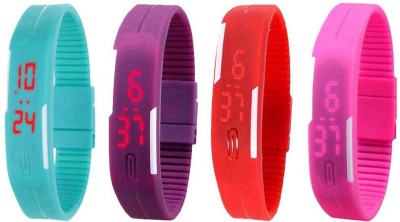 NS18 Silicone Led Magnet Band Watch Combo of 4 Sky Blue, Purple, Red And Pink Digital Watch  - For Couple   Watches  (NS18)