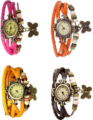 

Kissu Vintage Rakhi Combo of 4 Pink, Yellow, Orange And Brown Watch - For Women