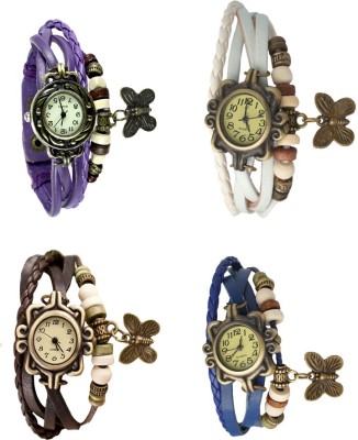 NS18 Vintage Butterfly Rakhi Combo of 4 Purple, Brown, White And Blue Analog Watch  - For Women   Watches  (NS18)