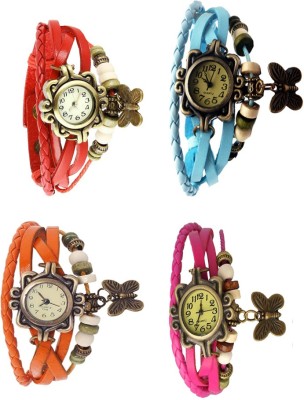 NS18 Vintage Butterfly Rakhi Combo of 4 Red, Orange, Sky Blue And Pink Analog Watch  - For Women   Watches  (NS18)