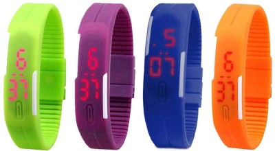 NS18 Silicone Led Magnet Band Combo of 4 Green, Purple, Blue And Orange Digital Watch  - For Boys & Girls   Watches  (NS18)