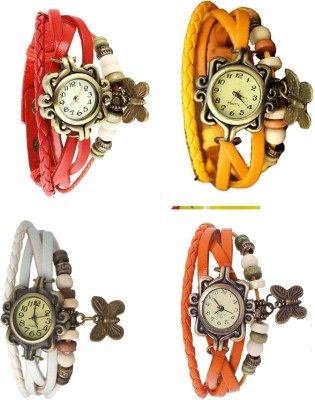 NS18 Vintage Butterfly Rakhi Combo of 4 Red, White, Yellow And Orange Analog Watch  - For Women   Watches  (NS18)