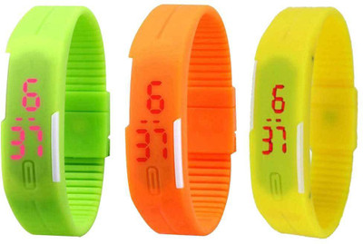 

NS18 Silicone Led Magnet Band Combo of 3 Green, Orange And Yellow Watch - For Boys & Girls