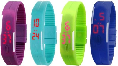 NS18 Silicone Led Magnet Band Combo of 4 Purple, Sky Blue, Green And Blue Digital Watch  - For Boys & Girls   Watches  (NS18)