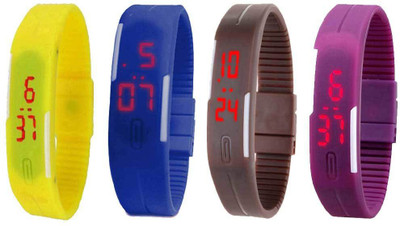 

NS18 Silicone Led Magnet Band Watch Combo of 4 Yellow, Blue, Brown And Purple Watch - For Couple