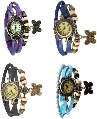 NS18 Vintage Butterfly Rakhi Combo of 4 Purple, Black, Blue And Sky Blue Analog Watch  - For Women   Watches  (NS18)