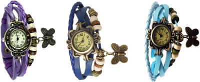NS18 Vintage Butterfly Rakhi Watch Combo of 3 Purple, Blue And Sky Blue Analog Watch  - For Women   Watches  (NS18)