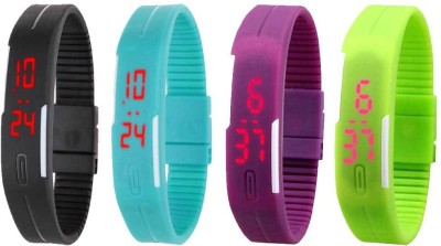 NS18 Silicone Led Magnet Band Combo of 4 Black, Sky Blue, Purple And Green Digital Watch  - For Boys & Girls   Watches  (NS18)
